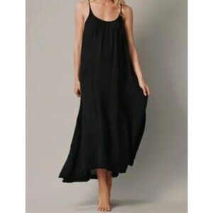 9Seed Women's Tulum Low Back Maxi Black Gauze Maxi Dress One size Resortwear